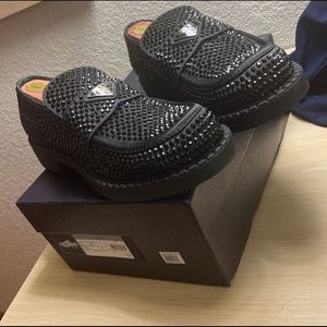 Men’s Prada BLACK Chocolate satin loafers with crystals
